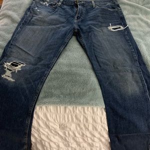 Hollister mens slim straight dark wash torn jeans.